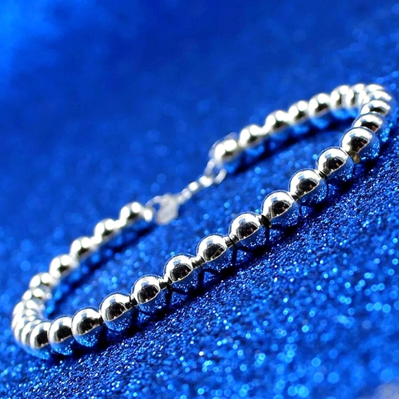 Beaded Ball Sterling Silver Bracelet 4mm - Picture 4 of 6